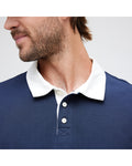 Stance Long Sleeve Rugby in the colour Dark Navy, showing a close up of the collar, on a model