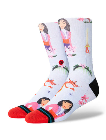 Stance Mulan By Estee Crew Sock in the colour red shown on a foot shape..