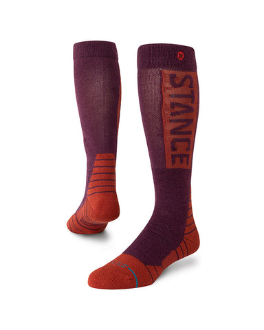 Stance OG Mid Wool Snow Sock in the colour Wine, shown on a foot shape