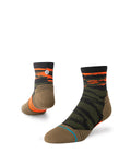 Stance Primal Light Quarter Sock in the colour Olive shown on a foot shape..