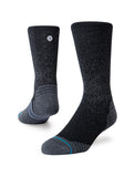 Stance Run Crew Sock in the colour black shown on a foot shape..