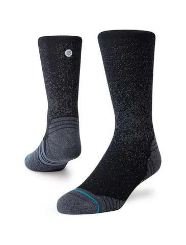 Stance Run Crew Sock in the colour black shown on a foot shape..