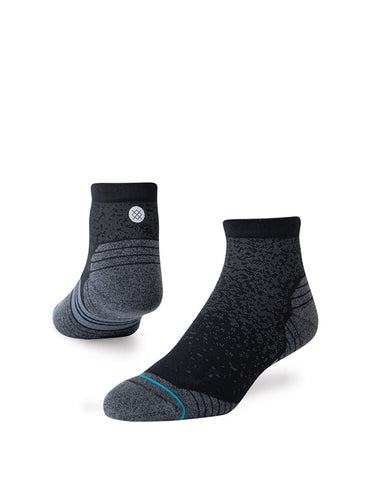 Stance Run Quarter Sock in the colour black shown on a foot shape..