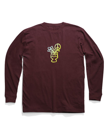 Stance Scribbles Long Sleeve top in the colour Wine, shown flat, from the front
