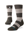 Stance Stack It Up Light Crew Sock in the colour Washed Black shown on a foot shape