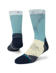 Stance Tundra Crew Sock in the colour navy shown on a foot shape..