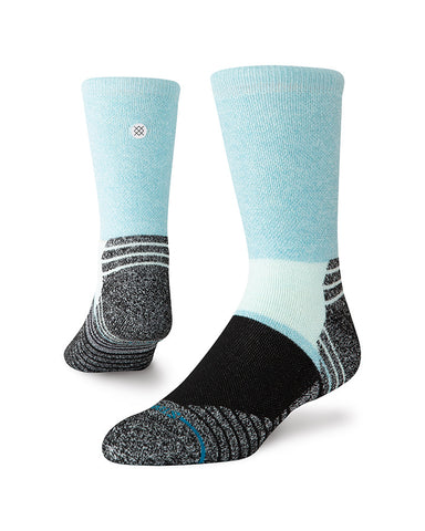 Stance Turnpike Loop Hike Crew Sock in the colour Ice Blue shown of a foot shape