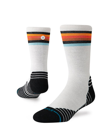 Stance Vindicated Mid Wool Crew Sock in the colour Light Heather, shown on a foot shape