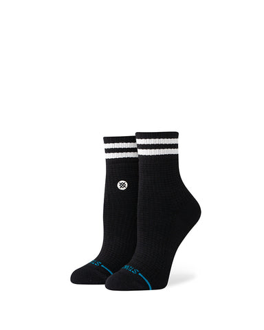 Stance Waffles N Butter Quarter Sock in the colour Black, shown on a foot shape 