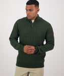 Swanndri Men's Doncaster 1/4 Zip Cable Knit in the colour Hunter Green, shown from the front on a model