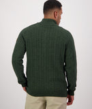 Swanndri Men's Doncaster 1/4 Zip Cable Knit in the colour Hunter Green, shown from the back on a model