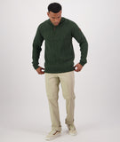 Swanndri Men's Doncaster 1/4 Zip Cable Knit in the colour Hunter Green, shown from the front on a model