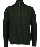 Swanndri Men's Doncaster 1/4 Zip Cable Knit in the colour Hunter Green, shown from the front 