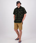 Swanndri Henderson Jacket in the colour Olive Black, shown from the front, on a model