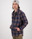 Swanndri Men's Kiaraki V3 Wool Shacket with wool merino blend shirt with jacket pockets in the colour Trail Check from the side