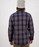 Swanndri Men's Kiaraki V3 Wool Shacket with wool merino blend shirt with jacket pockets in the colour Trail Check from the back