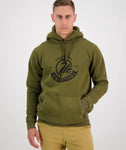 Swanndri Men's Original Fleece Hoodie Khak iwhite back drop one hand in pocket