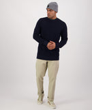 Swanndri Men's Otahu River Merino Crew Neck in the colour Navy, shown from the front, on a model