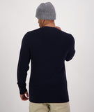 Swanndri Men's Otahu River Merino Crew Neck in the colour Navy, shown from the back, on a model