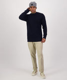 Swanndri Men's Otahu River Merino Crew Neck in the colour Navy, shown from the front, on a model