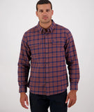 Swanndri port road shirt in colour navy with rust grid