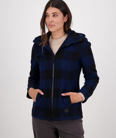 Swanndri Womens Seattle Hoodie in the colour Pacific Check, shown from the front, on a model