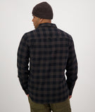 Swanndri Taranaki Tailor Shirt in the colour Black Charcoal, shown from the baclk, on a model