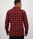 Swanndri Taranaki Tailor Shirt in the colour Navy Merlot, shown from the back, on a model