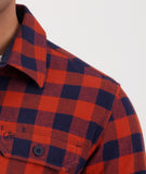Swanndri Taranaki Tailor Shirt in the colour Navy Merlot, shown up close