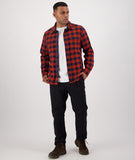 Swanndri Taranaki Tailor Shirt in the colour Navy Merlot, shown from the front, on a model