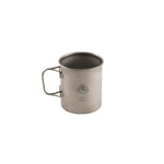 A Robens Titanium Mug with the handle folded out