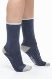 BAM Haldon Bamboo Socks Pair 4-7 UK in Blue Stripe with Grey heels and toes.