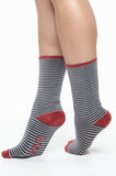 BAM Haldon Bamboo Socks Pair 4-7 UK in light stripes with Red heels and toes.
