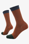 BAM Hatherleigh Bamboo Socks size UK4-7 showing the colour Rust with Grey cuffs and Green toes
