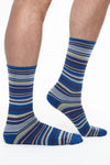  BAM Haytor Bamboo Socks 8-11UK in Blue Yellow Stripe