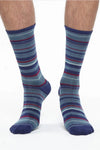  BAM Haytor Bamboo Socks 8-11UK in Grey Blue Stripe