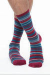 BAM Haytor Bamboo Socks 8-11UK in Red Blue Stripe