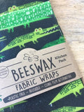 Beeswax Fabric Wraps - Kitchen Pack/Pecyn Cegin Organic Cotton 3 pack in the colour Alligators