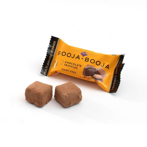 A packet containing two Booja Booja Almond Salted Caramel Truffles