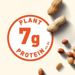 A circle containing the text "7g Plant Protein", and some peanuts