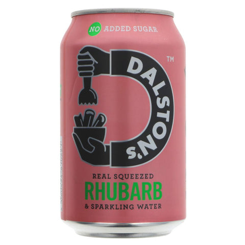 Dalstons Fizzy Rhubarb 330ml No Added Sugar real squeezed Rhubarb & Sparkling Water in a pink can.