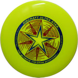 A yellow Discraft Ultra-Star 175g flying disc or sportdisc