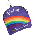 An image of a HQ Sleddy Rainbow foldable kite folded into its bag