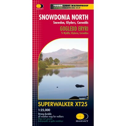 An image of the front cover of the Harvey XT25 Superwalker Map of Snowdonia North