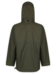Hilltrek Braemar Single Ventile Plus Smock with single layer organic cotton ventile fabric in Olive Green colour showing the smock with the hood up from the back view.