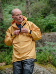 Hilltrek Braemar Single Ventile Smock with single layer organic cotton ventile fabric in Survival colour showing the smock in action in the woods.