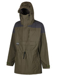 Hilltrek Liathach Natural Smock CA in Olive/Charcoal colour showing hood up from the front