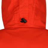 Hilltrek Talorc Organic Hybrid Jacket in Blaze/Orange colour showing detail of the hood volumn adjustment.