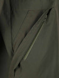 Hilltrek Talorc Organic Hybrid Jacket in Olive showing detail of zipped hand warmer pockets.