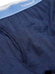 Howies Men's Penn Merino Boxer Shorts in Black Iris showing detail of fly and waistband.